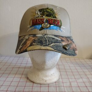 Bass Beer Cap Hat Tan Brown Mens Adjustable Embroidered Curved Bill Fishing